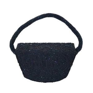 Vintage Silk Taffeta Beaded Bucket Purse Handbag Embellished Rauf Co Snap
